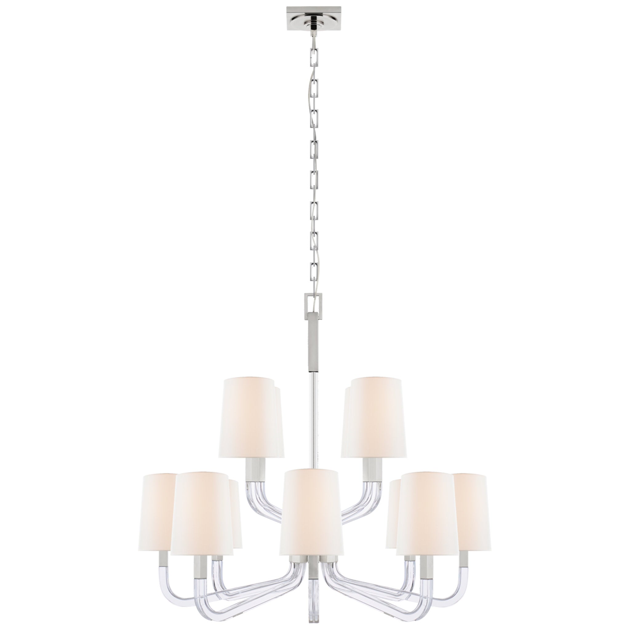 Chapman & Myers Reagan Medium Two Tier Chandelier in Polished Nickel and Crystal with Linen Shades