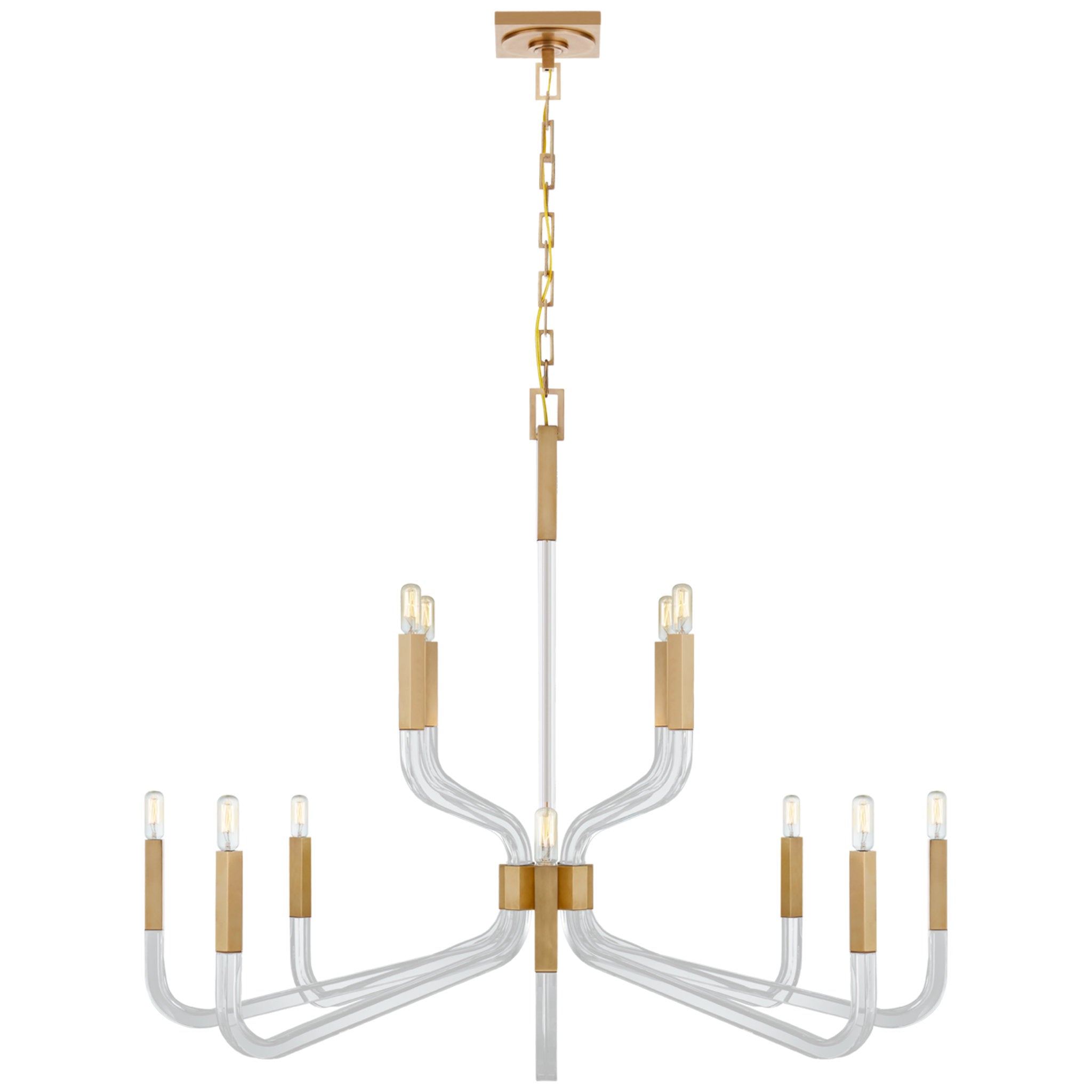 Chapman & Myers Reagan Grande Two Tier Chandelier in Antique-Burnished Brass and Crystal