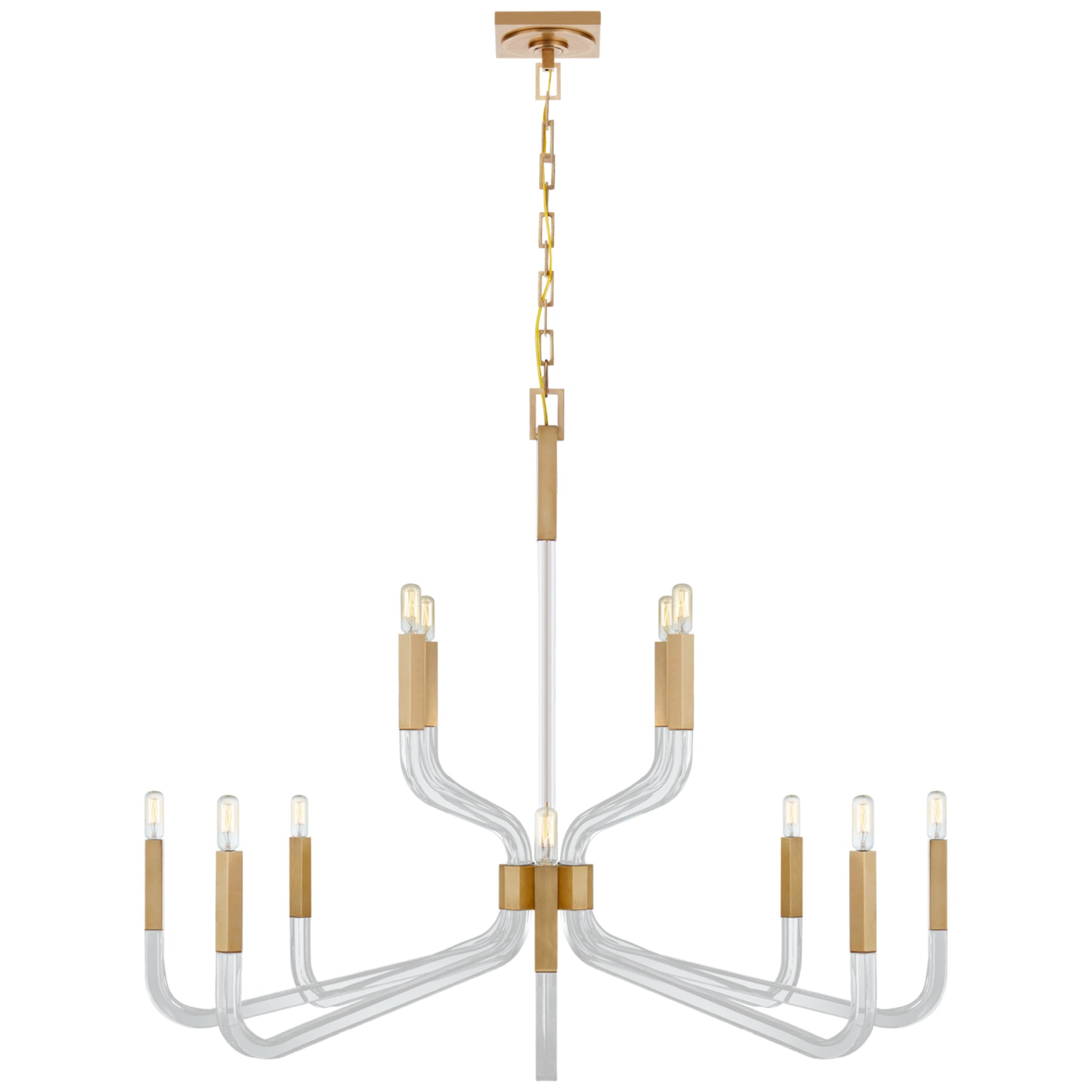 Chapman & Myers Reagan Grande Two Tier Chandelier in Antique-Burnished Brass and Crystal Ceiling Light W44.75" x H35.5"