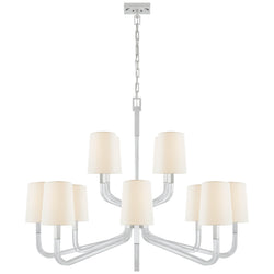 Chapman & Myers Reagan Grande Two Tier Chandelier in Polished Nickel and Crystal with Linen Shades