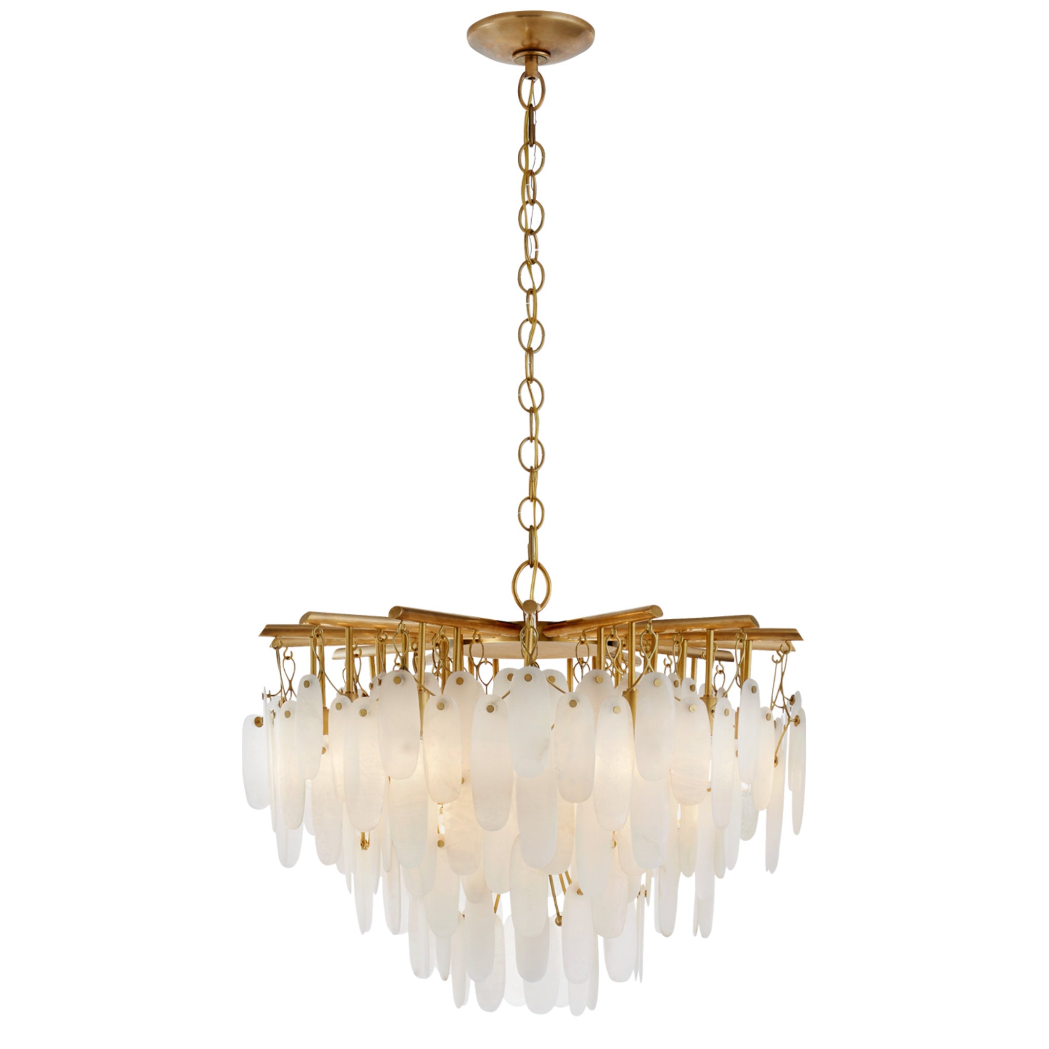 Chapman & Myers Cora Small Waterfall Chandelier in Antique-Burnished Brass with Alabaster Ceiling Light W30.5" x H26.25"