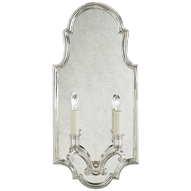 Chapman & Myers Sussex Medium Framed Double Sconce in Polished Nickel with Antique Mirror