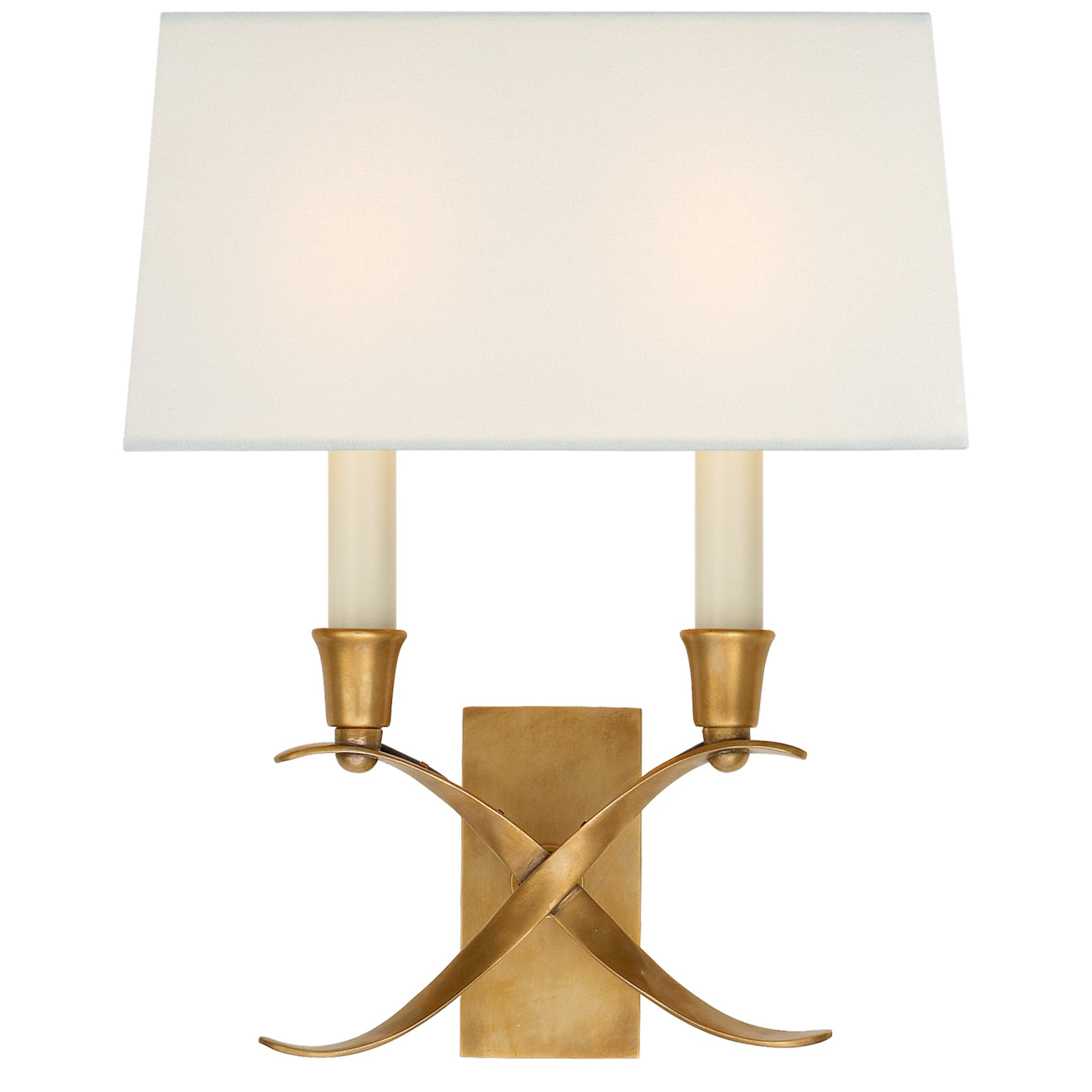 Chapman & Myers Cross Bouillotte Small Sconce in Antique-Burnished Brass with Linen Shade Wall Light W11.5" x H12.75"