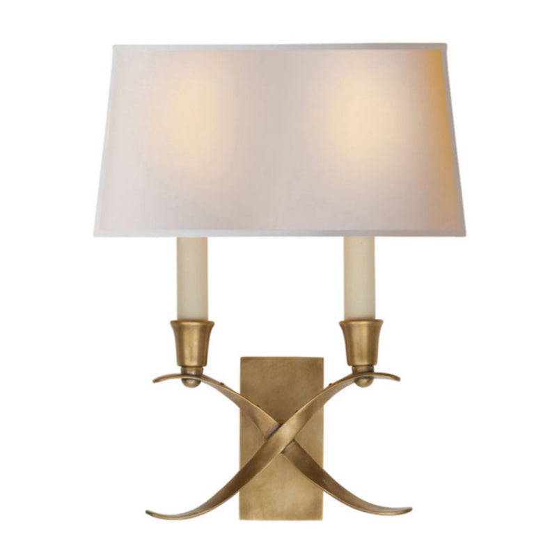 Chapman & Myers Cross Bouillotte Small Sconce in Antique-Burnished Brass with Natural Paper Shade