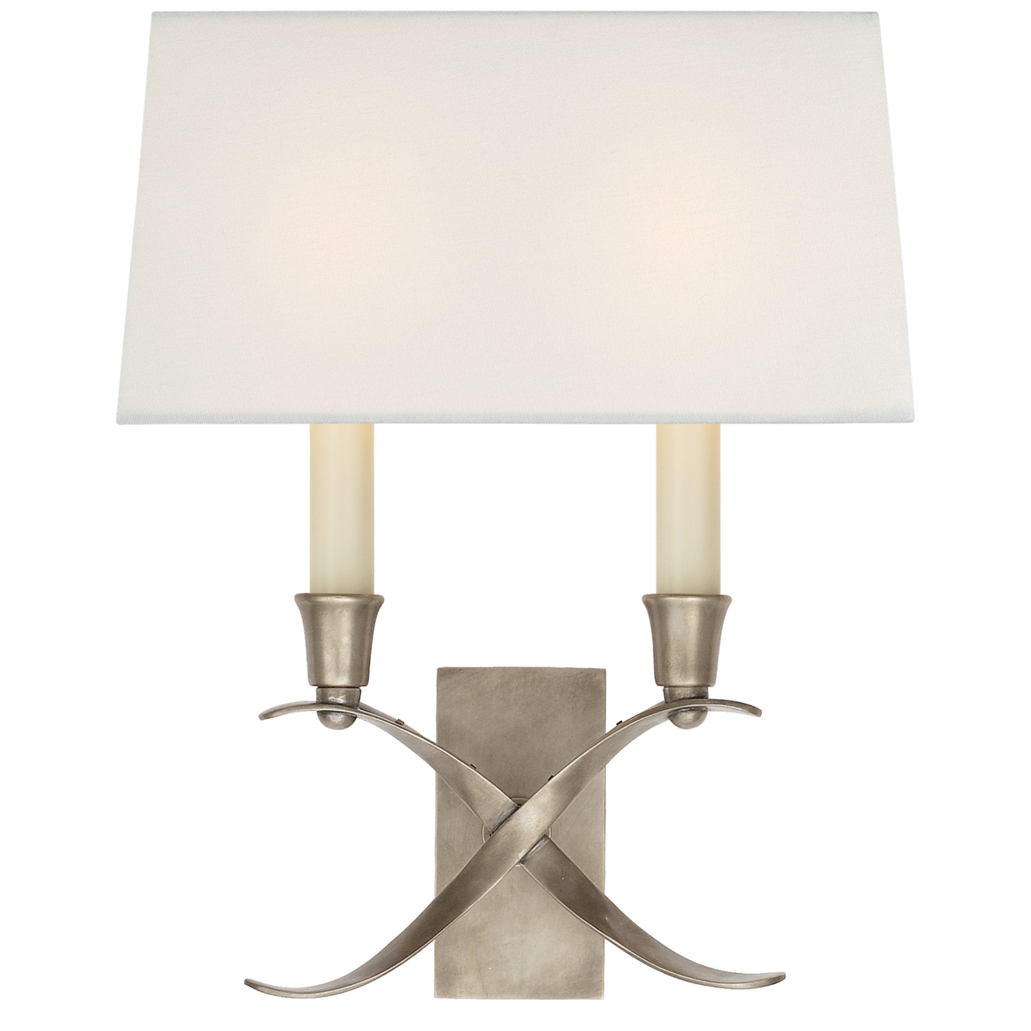Chapman & Myers Cross Bouillotte Small Sconce in Antique Nickel with Linen Shade Wall Light W11.5" x H12.75"
