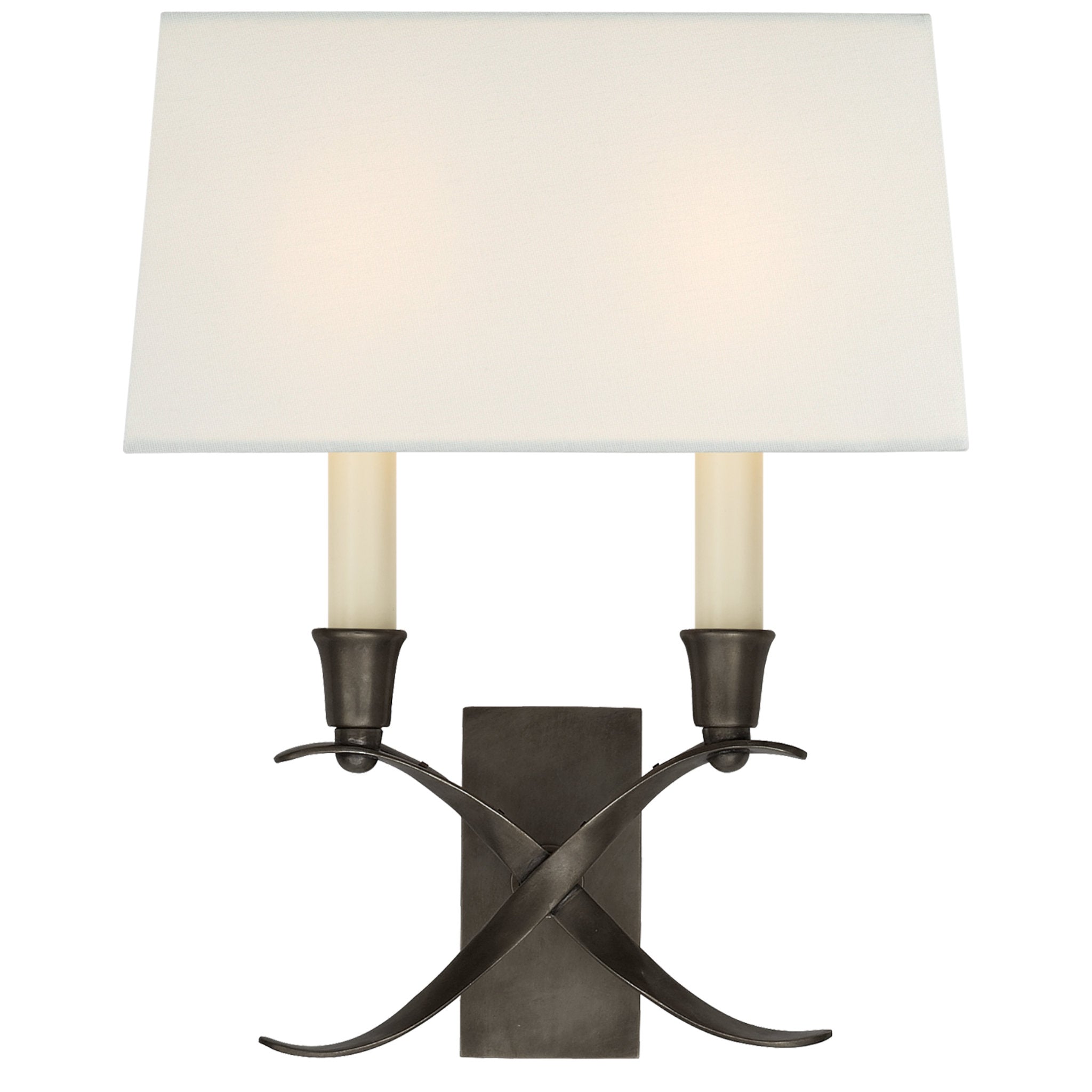 Chapman & Myers Cross Bouillotte Small Sconce in Bronze with Linen Shade