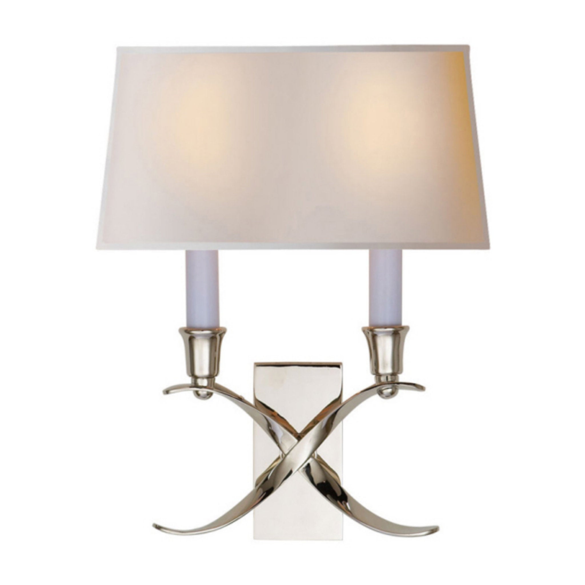 Chapman & Myers Cross Bouillotte Small Sconce in Polished Nickel with Natural Paper Shade