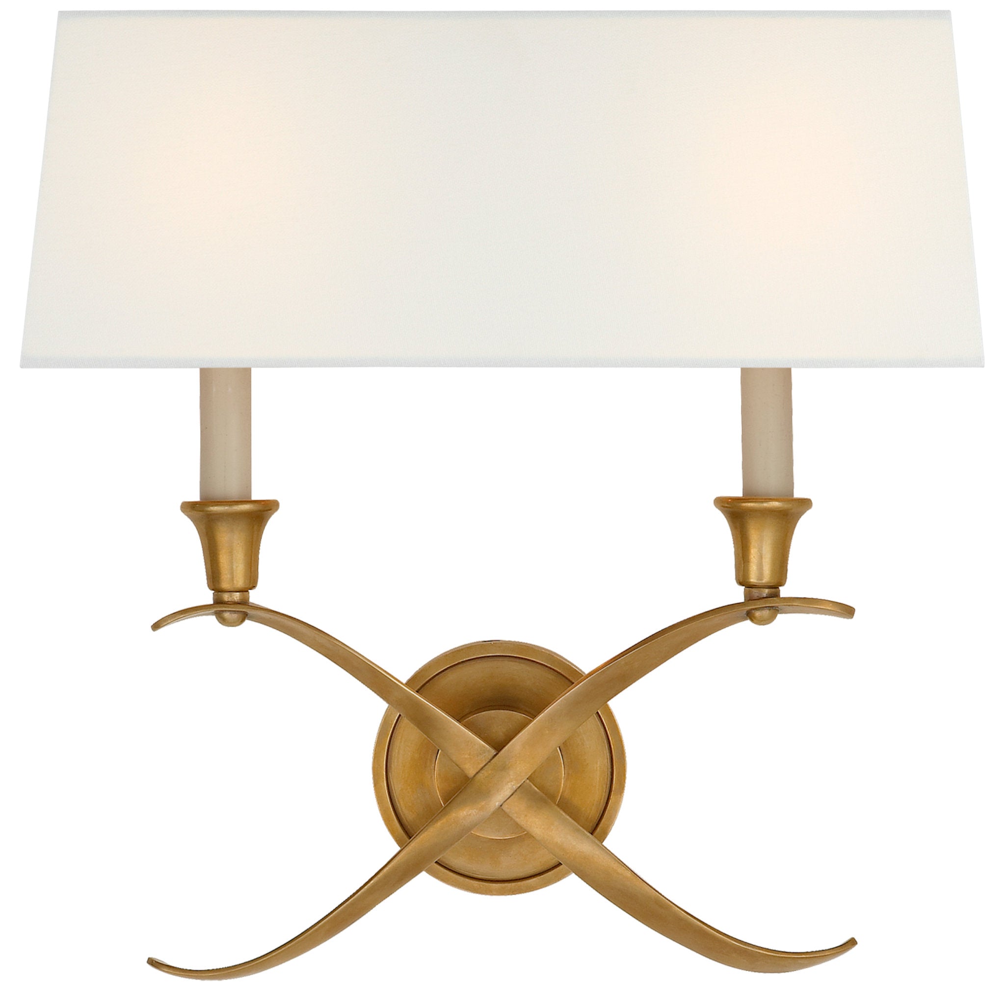Chapman & Myers Cross Bouillotte Large Sconce in Antique-Burnished Brass with Linen Shade Wall Light W15.5" x H15"