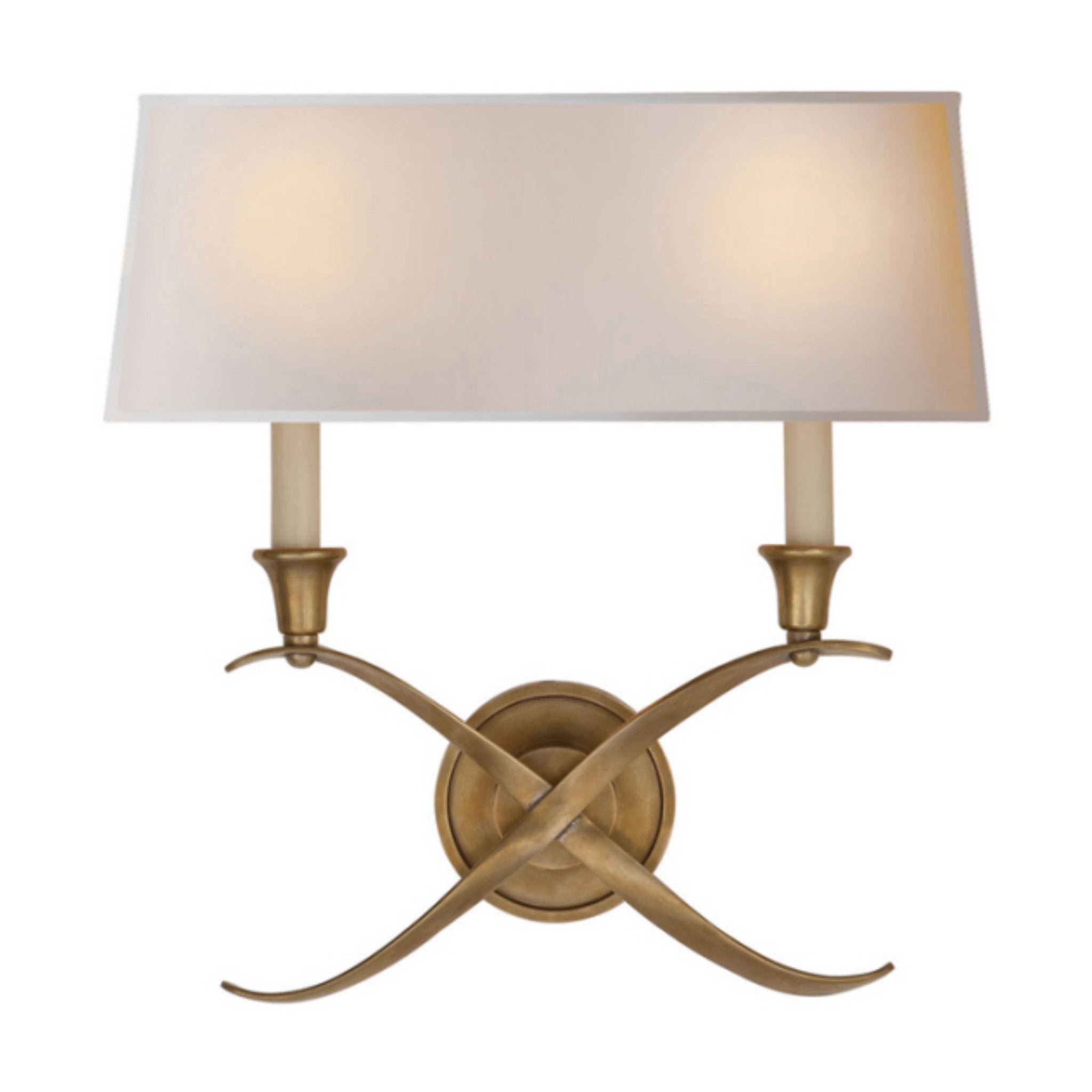 Chapman & Myers Cross Bouillotte Large Sconce in Antique-Burnished Brass with Natural Paper Shade