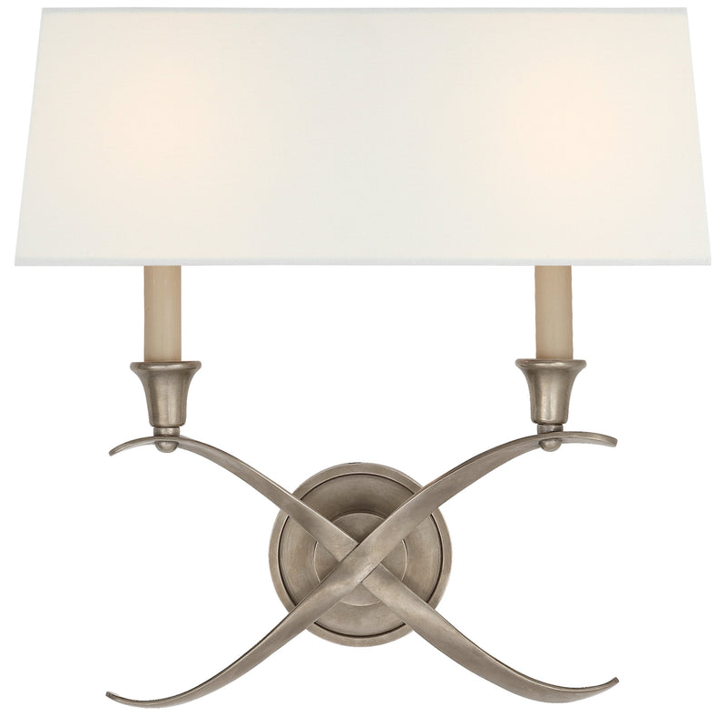 Chapman & Myers Cross Bouillotte Large Sconce in Antique Nickel with Linen Shade