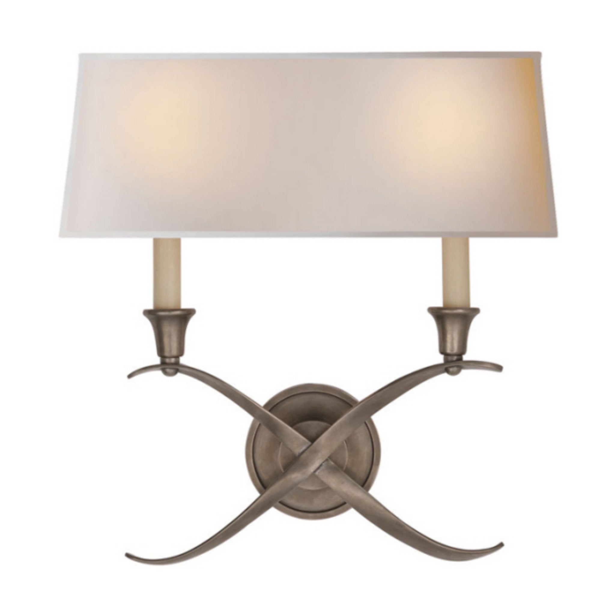 Chapman & Myers Cross Bouillotte Large Sconce in Antique Nickel with Natural Paper Shade