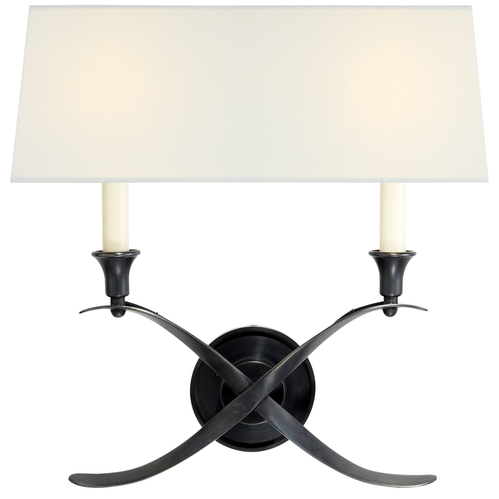 Chapman & Myers Cross Bouillotte Large Sconce in Bronze with Linen Shade