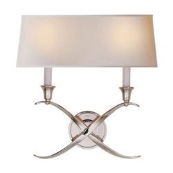 Chapman & Myers Cross Bouillotte Large Sconce in Polished Nickel with Natural Paper Shade