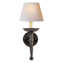 Chapman & Myers Iron Torch Sconce in Black Rust with Natural Paper Shade