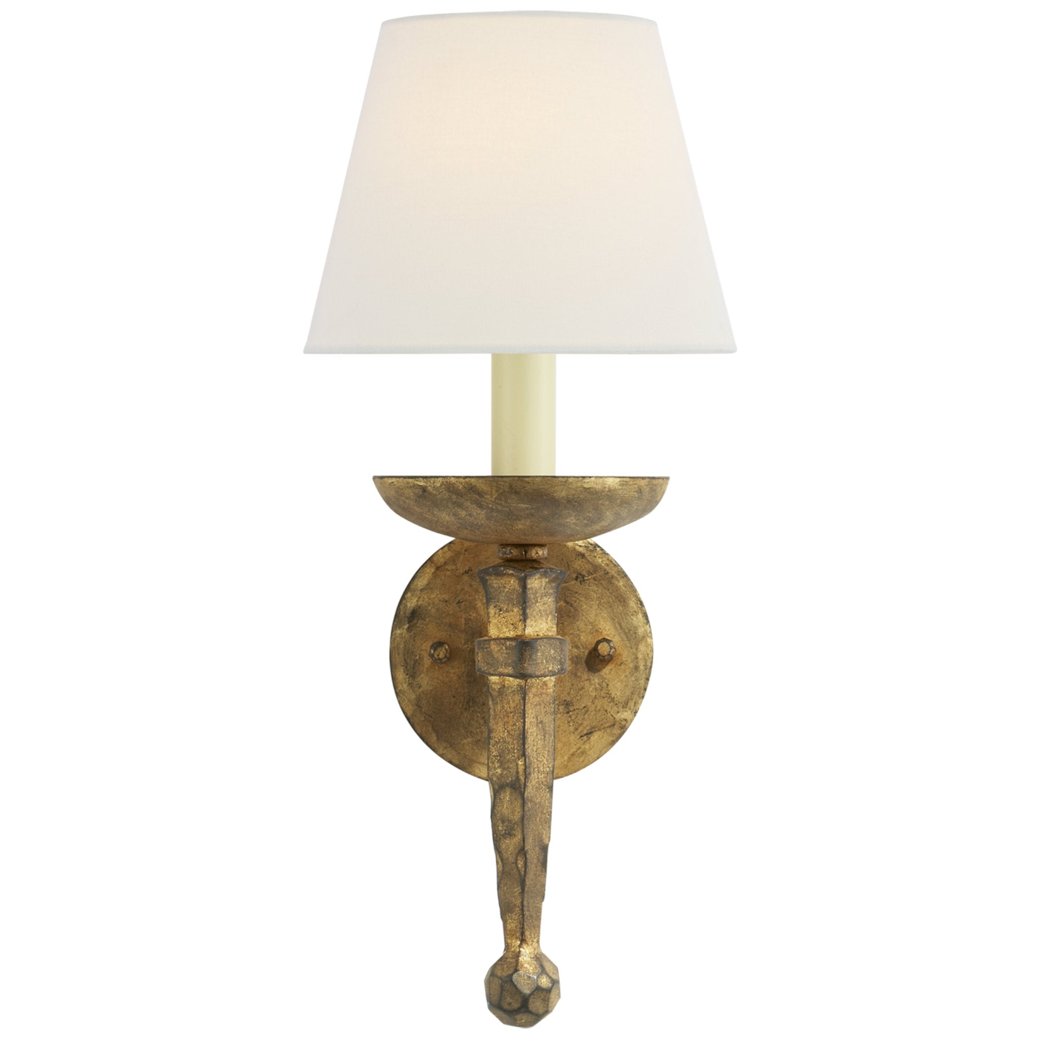 Chapman & Myers Iron Torch Sconce in Gilded Iron with Linen Shade
