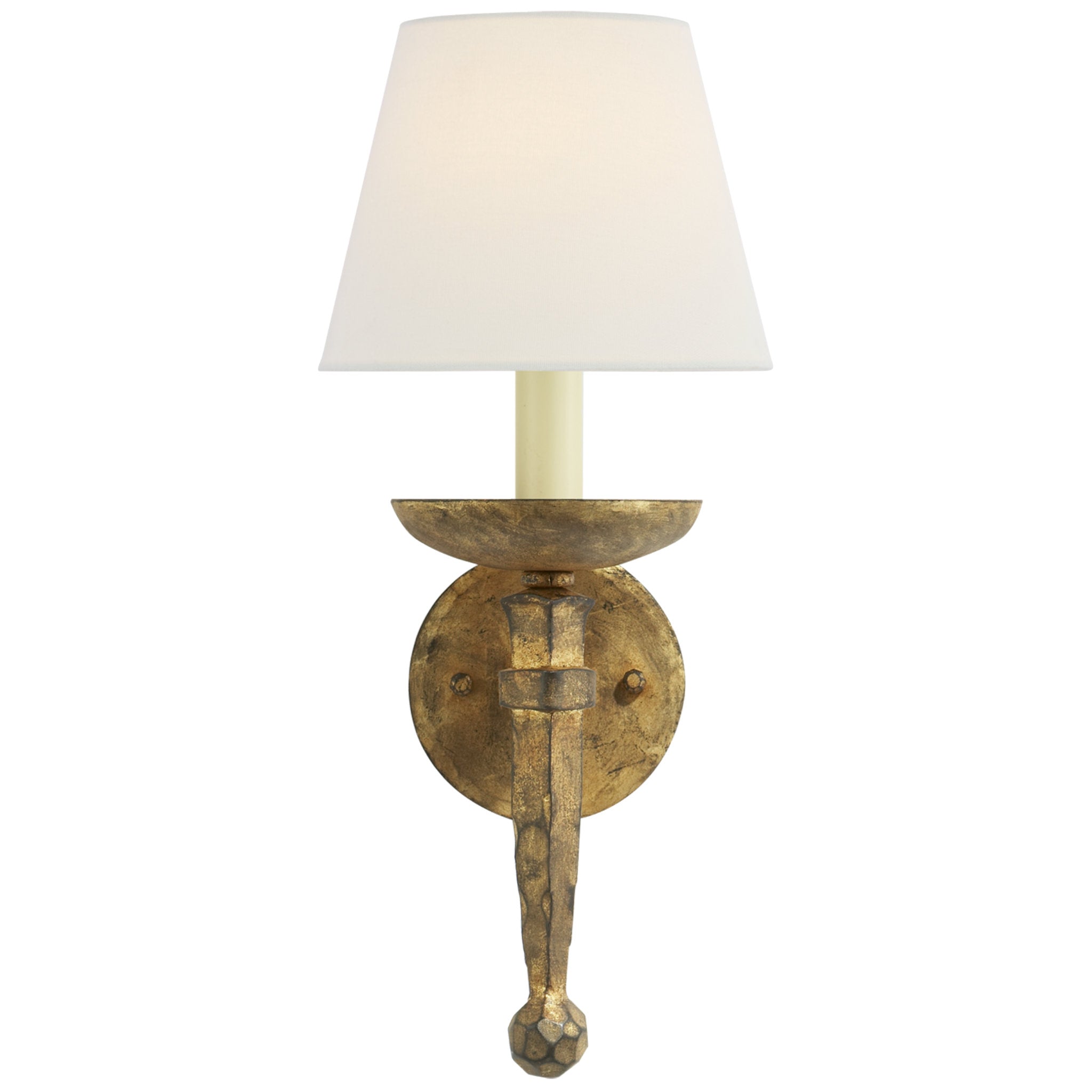 Chapman & Myers Iron Torch Sconce in Gilded Iron with Linen Shade Wall Light W8" x H18"