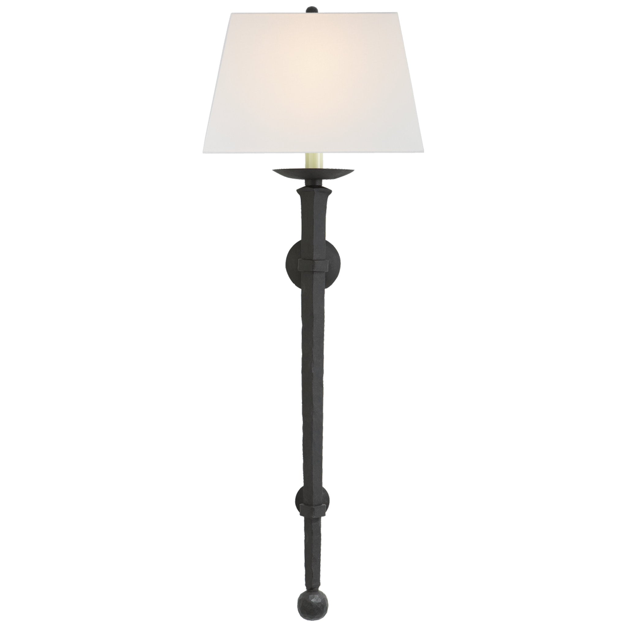 Chapman & Myers Long Iron Torch in Black Rust with Linen Shade