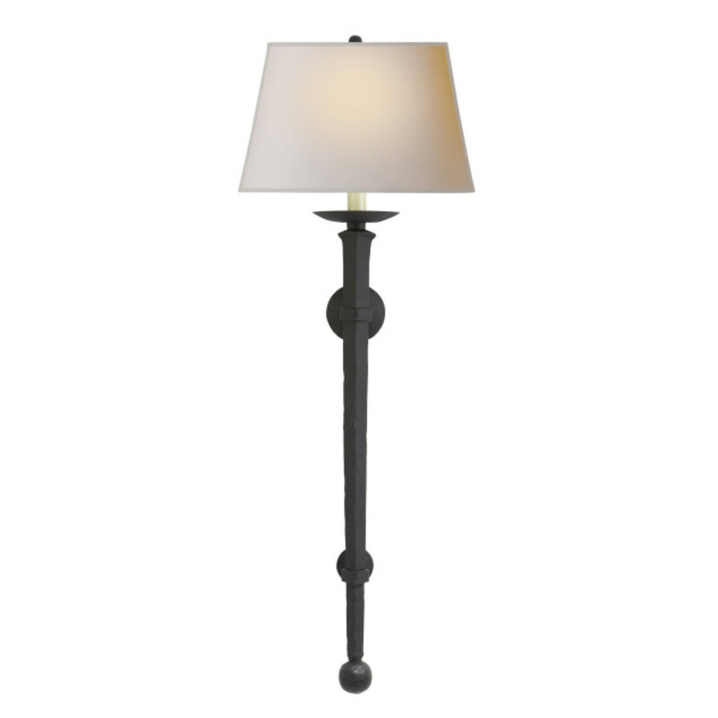 Chapman & Myers Long Iron Torch in Black Rust with Natural Paper Shade