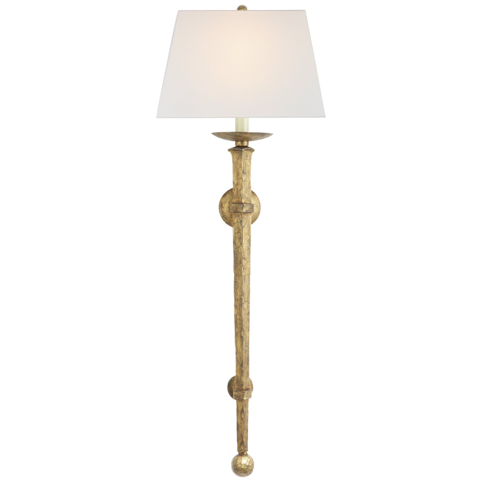 Chapman & Myers Long Iron Torch in Gilded Iron with Linen Shade