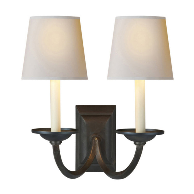 Chapman & Myers Flemish Double Sconce in Aged Iron with Natural Paper Shades