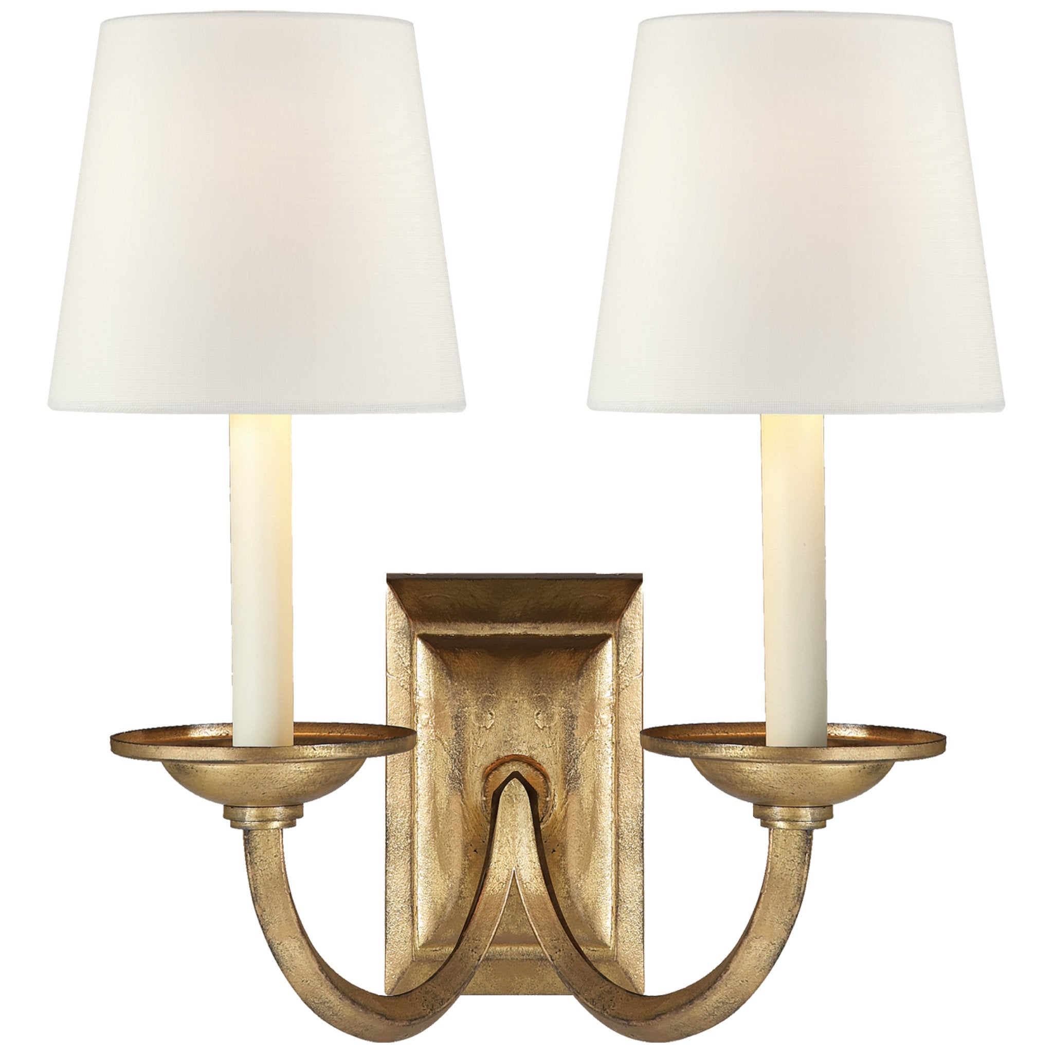Chapman & Myers Flemish Double Sconce in Gilded Iron with Linen Shades