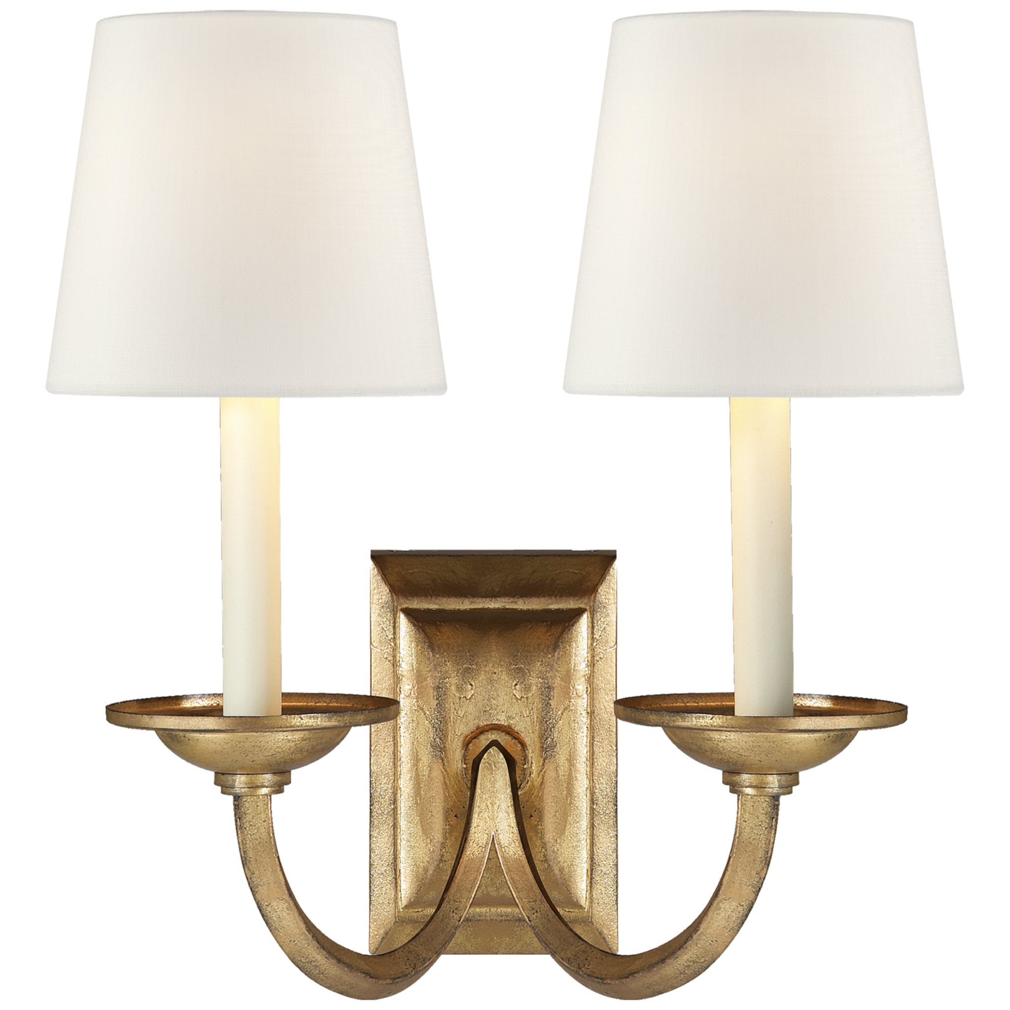 Chapman & Myers Flemish Double Sconce in Gilded Iron with Linen Shades Wall Light W12.5" x H15"
