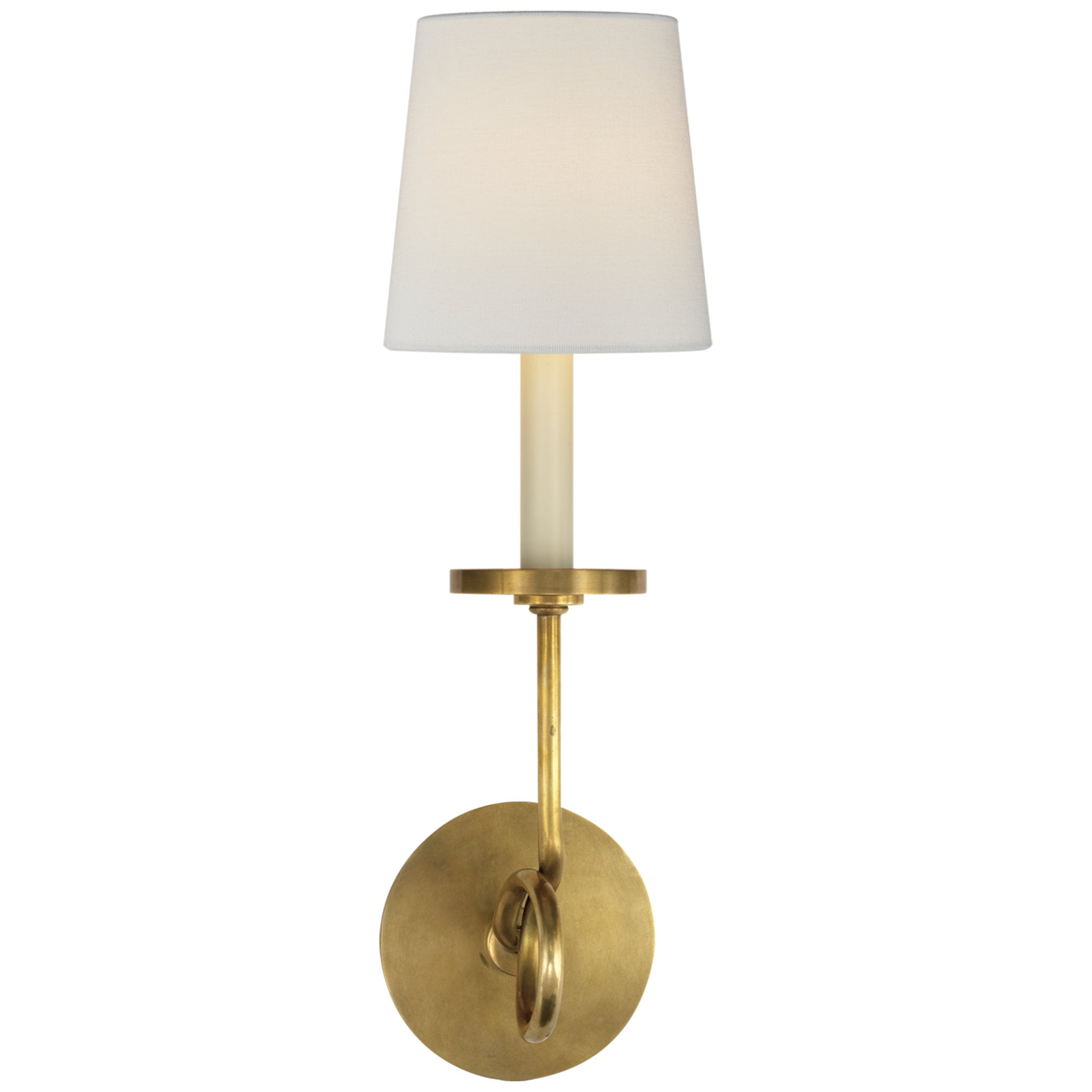 Chapman & Myers Symmetric Twist Single Sconce in Antique-Burnished Brass with Linen Shade