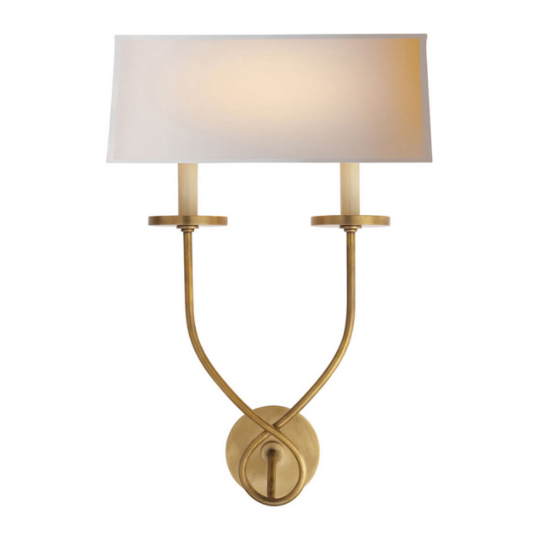 Chapman & Myers Symmetric Twist Double Sconce in Antique-Burnished Brass with Natural Paper Shade
