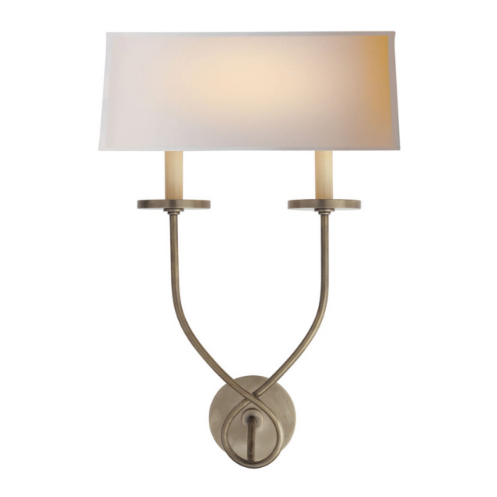 Chapman & Myers Symmetric Twist Double Sconce in Antique Nickel with Natural Paper Shade