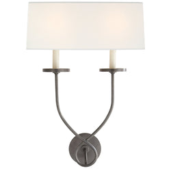 Chapman & Myers Symmetric Twist Double Sconce in Bronze with Linen Shade
