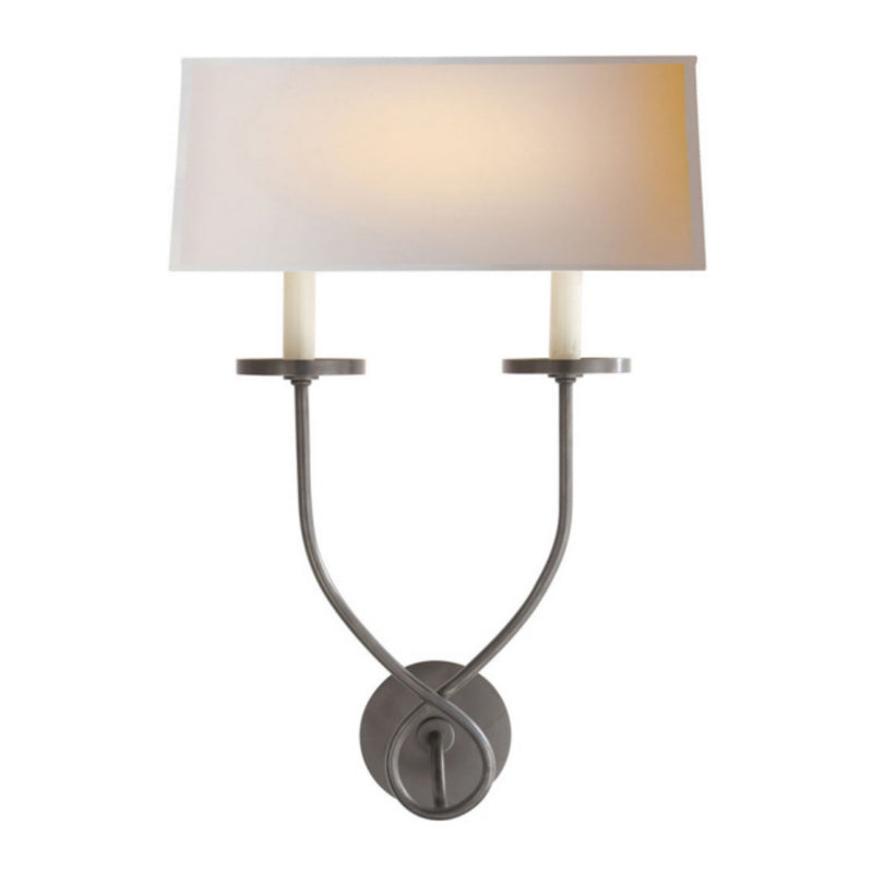 Chapman & Myers Symmetric Twist Double Sconce in Bronze with Natural Paper Shade