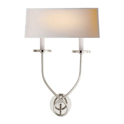 Chapman & Myers Symmetric Twist Double Sconce in Polished Nickel with Natural Paper Shade