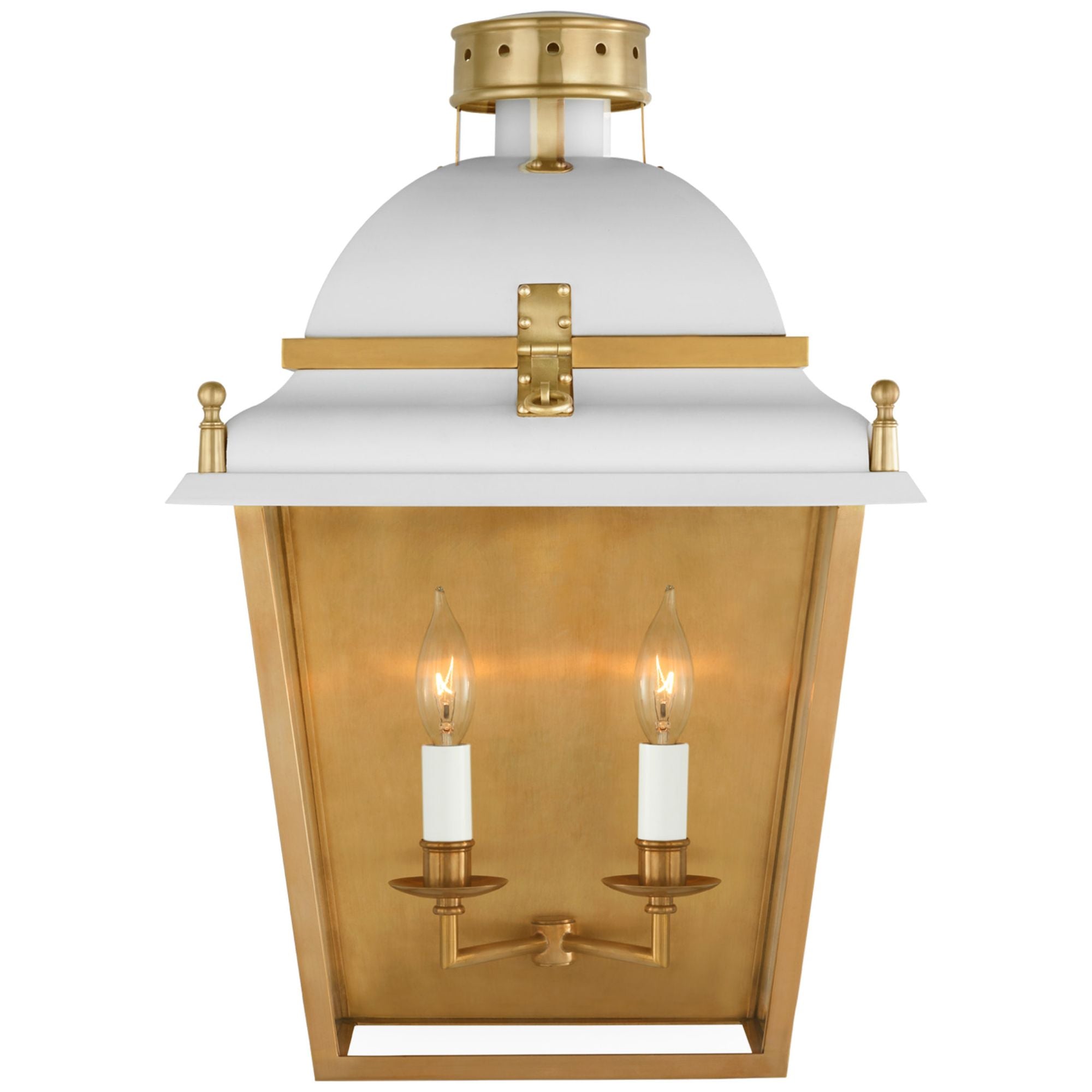 Chapman & Myers Coventry Large Wall Lantern in White and Antique-Burnished Brass Wall Light W14" x H21"
