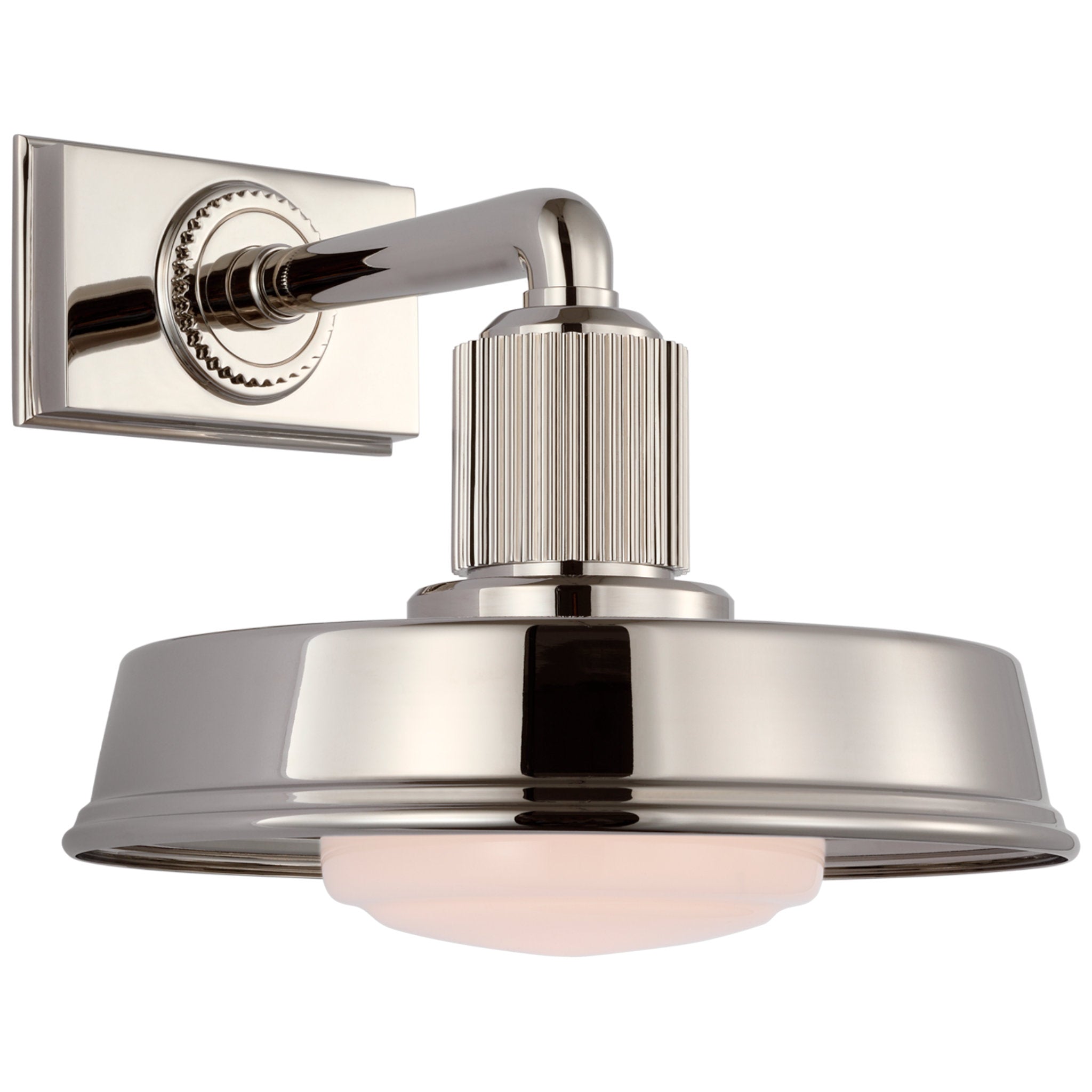 Chapman & Myers Ruhlmann Small Sconce in Polished Nickel with White Glass Wall Light W9" x H7.75"