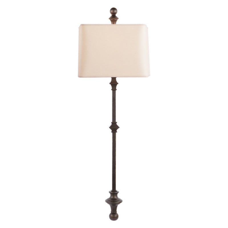 Chapman & Myers Cawdor Stanchion Wall Light in Aged Iron with Natural Paper Shade