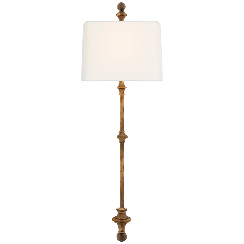 Chapman & Myers Cawdor Stanchion Wall Light in Gilded Iron with Linen Shade