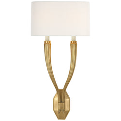 Chapman & Myers Ruhlmann Double Sconce in Antique-Burnished Brass with Linen Shade