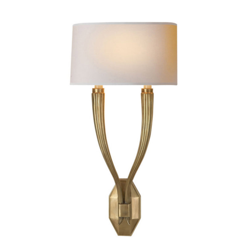 Chapman & Myers Ruhlmann Double Sconce in Antique-Burnished Brass with Natural Paper Shade