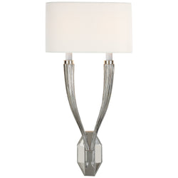 Chapman & Myers Ruhlmann Double Sconce in Polished Nickel with Linen Shade