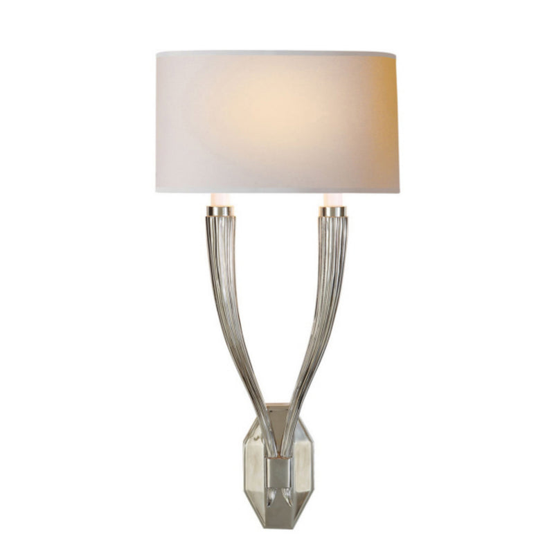 Chapman & Myers Ruhlmann Double Sconce in Polished Nickel with Natural Paper Shade