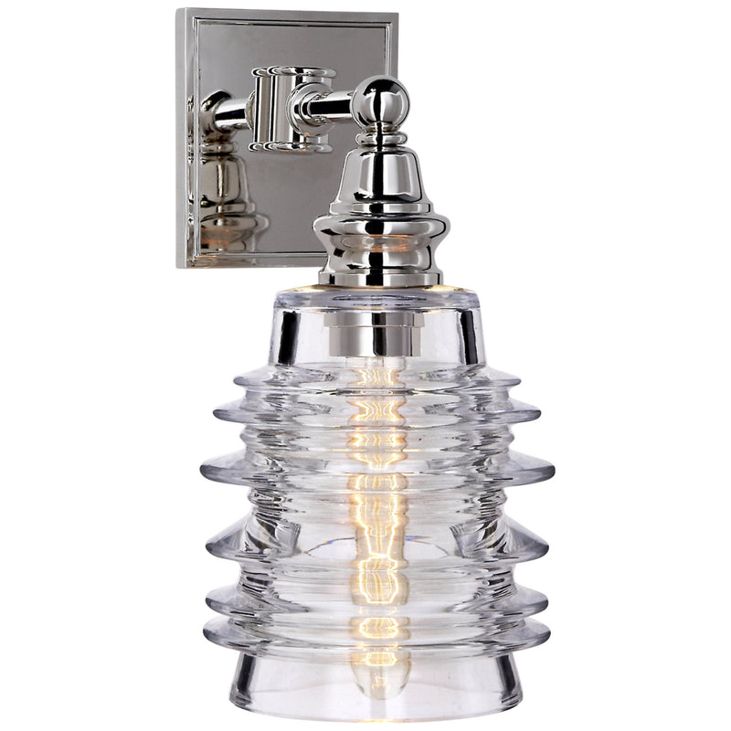 Chapman & Myers Covington Sconce in Polished Nickel with Clear Ribbed Wide Glass