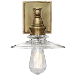Chapman & Myers Covington Shield Sconce in Antique-Burnished Brass with Clear Glass