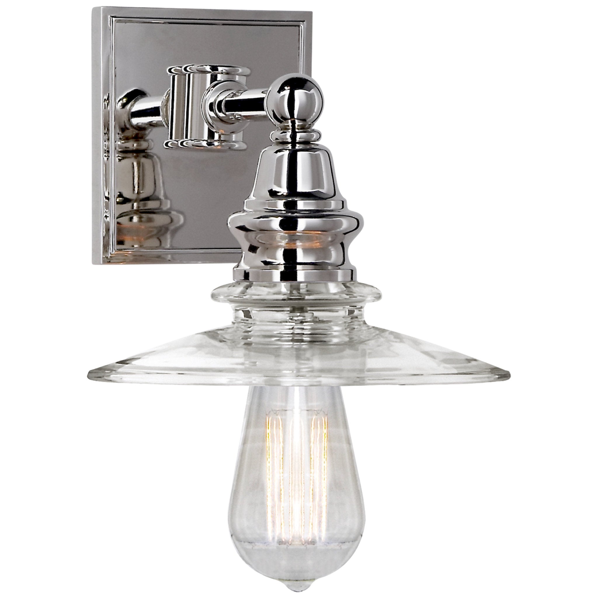 Chapman & Myers Covington Shield Sconce in Polished Nickel with Clear Glass Wall Light W7.75" x H12.75"