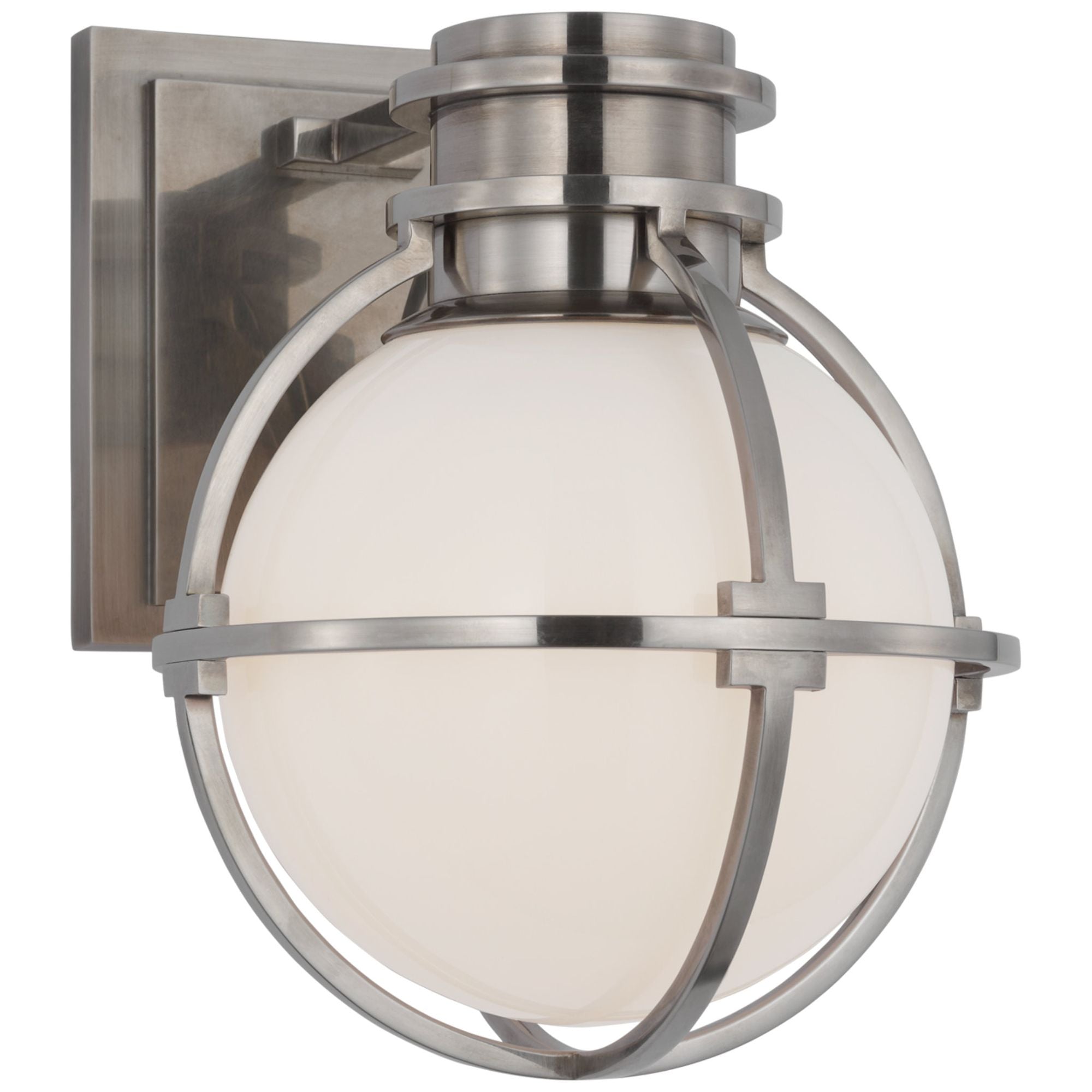 Chapman & Myers Gracie Single Sconce in Antique Nickel with White Glass