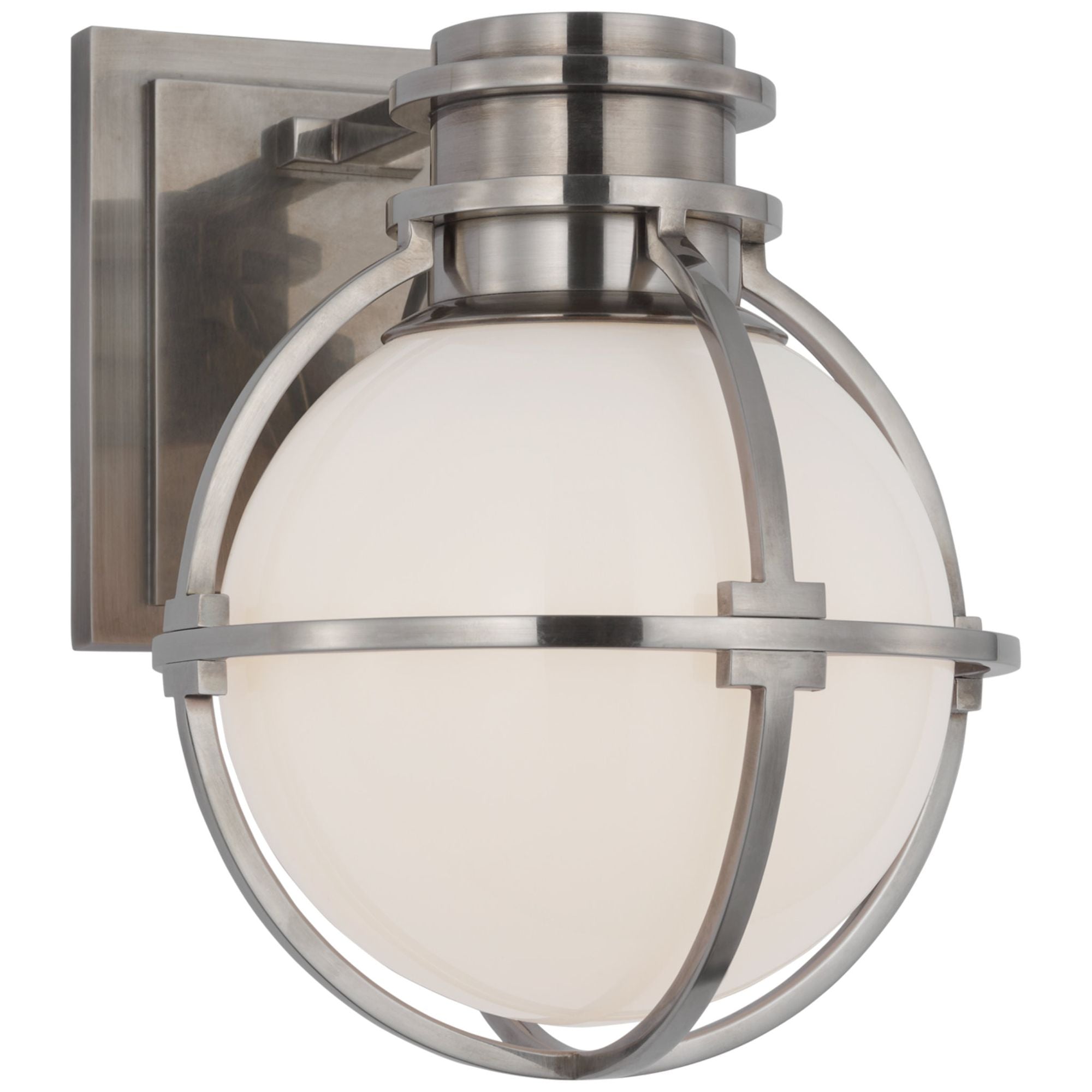 Chapman & Myers Gracie Single Sconce in Antique Nickel with White Glass Wall Light W6.5" x H8.5"