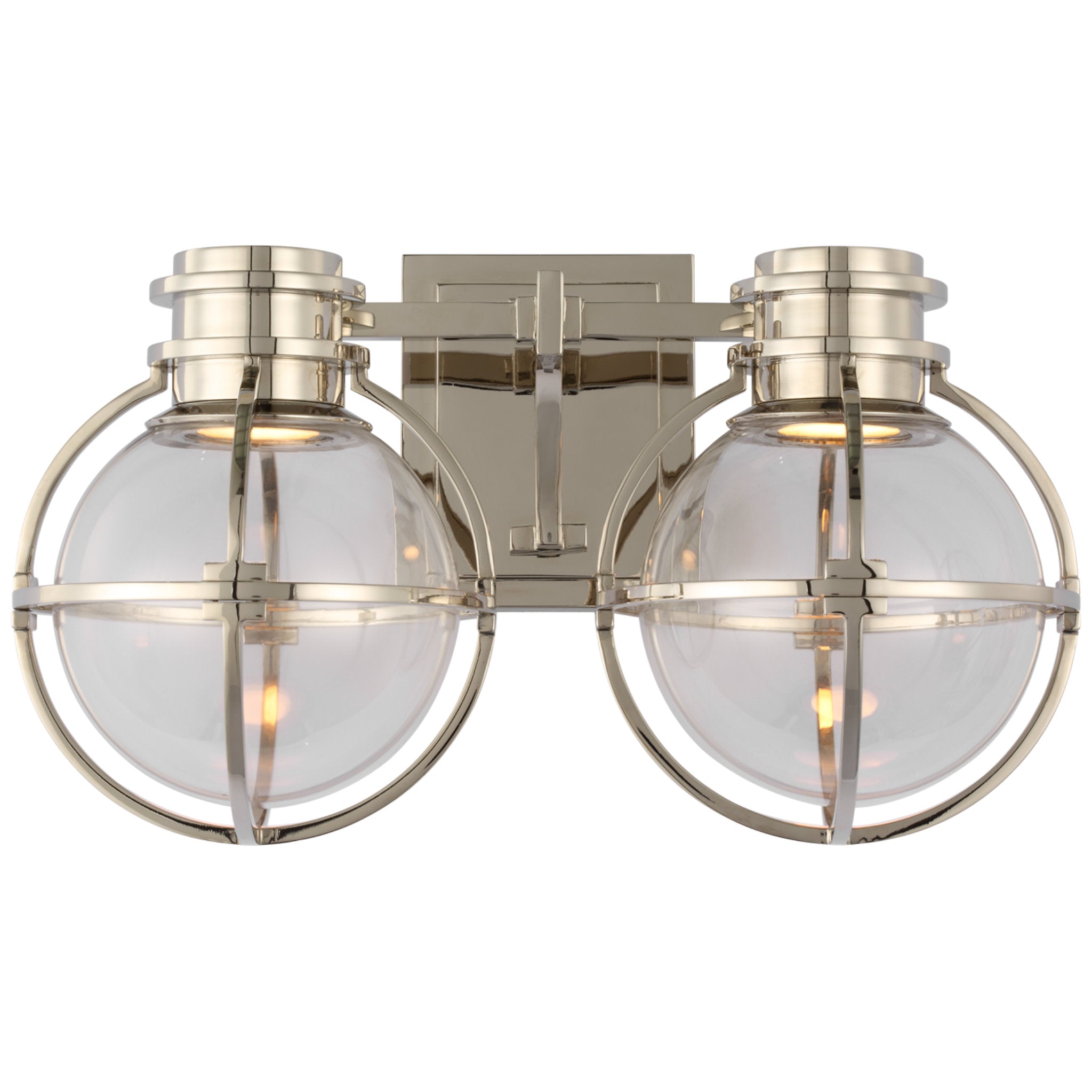Chapman & Myers Gracie Double Sconce in Polished Nickel with Clear Glass