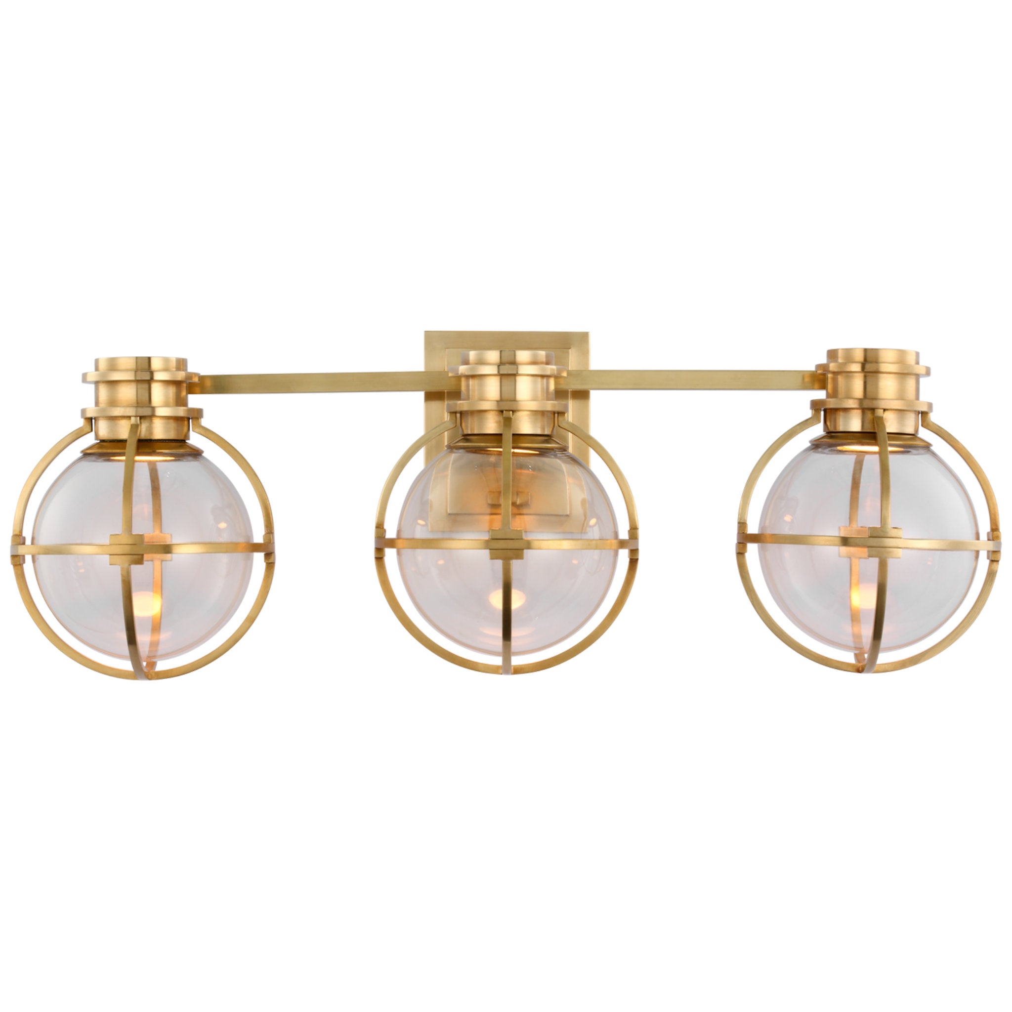 Chapman & Myers Gracie Triple Sconce in Antique-Burnished Brass with Clear Glass