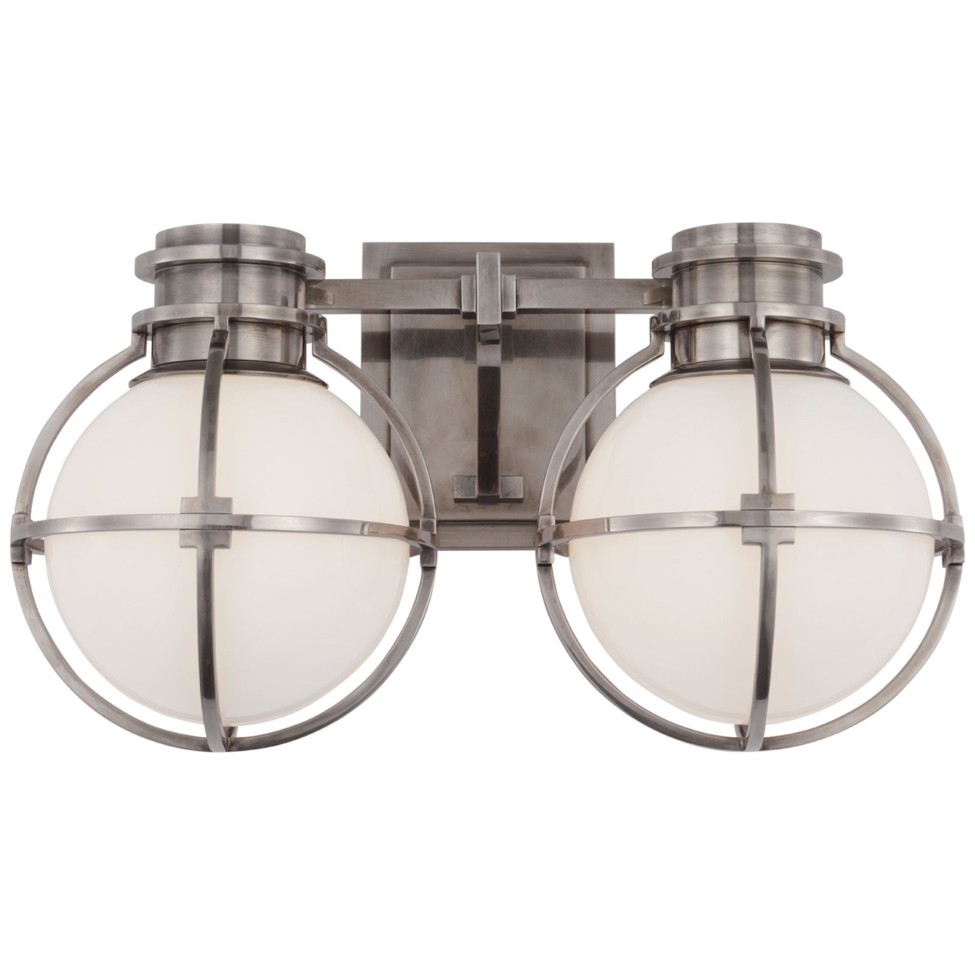 Chapman & Myers Gracie Double Sconce in Antique Nickel with White Glass