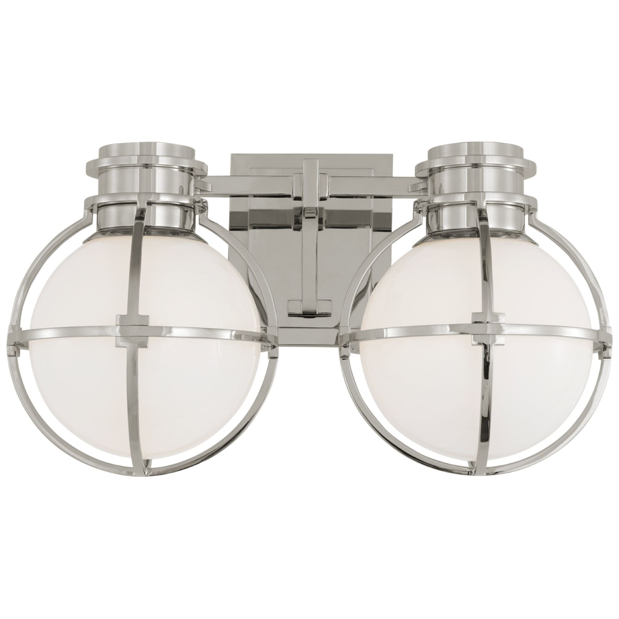 Chapman & Myers Gracie Double Sconce in Polished Nickel with White Glass