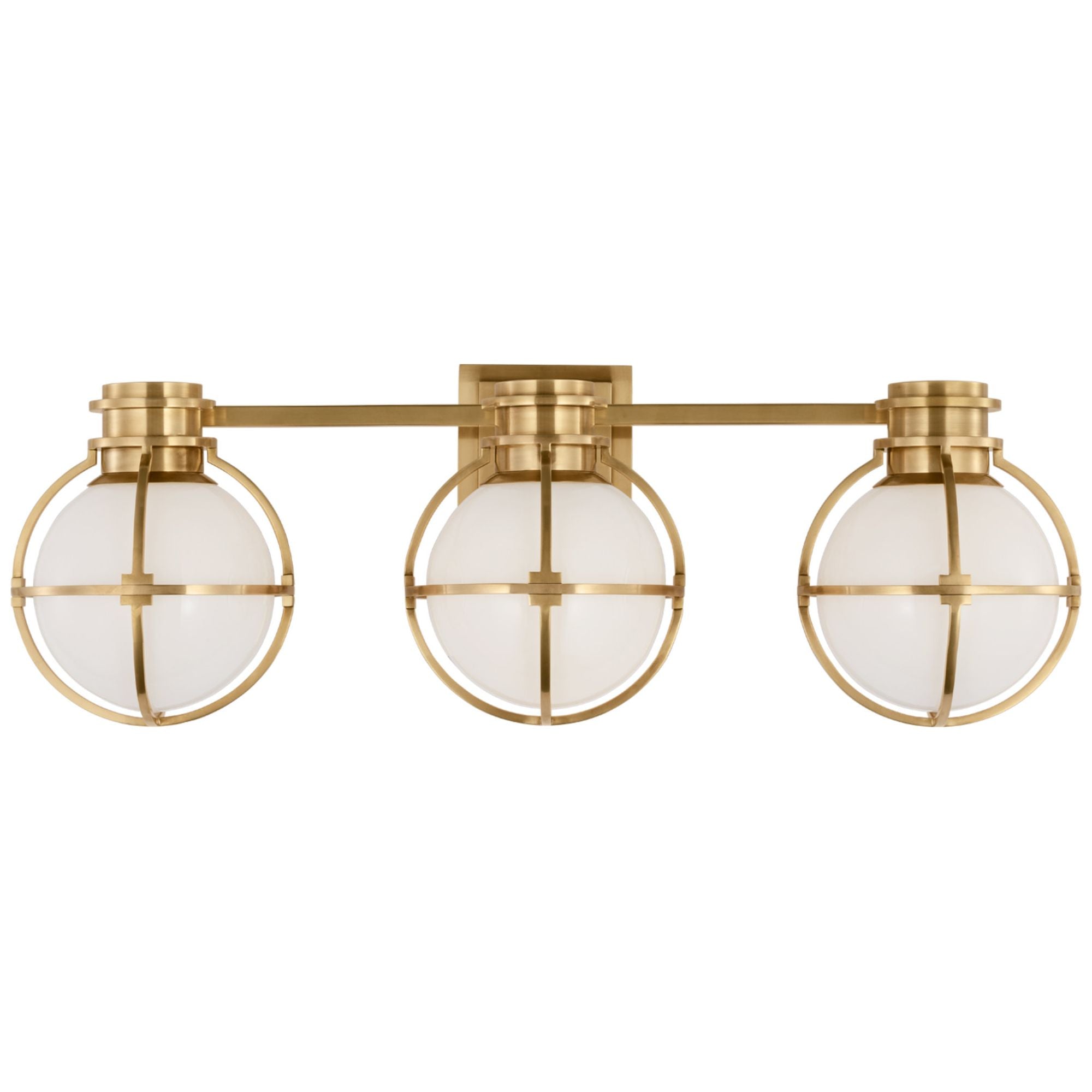 Chapman & Myers Gracie Triple Sconce in Antique-Burnished Brass with White Glass